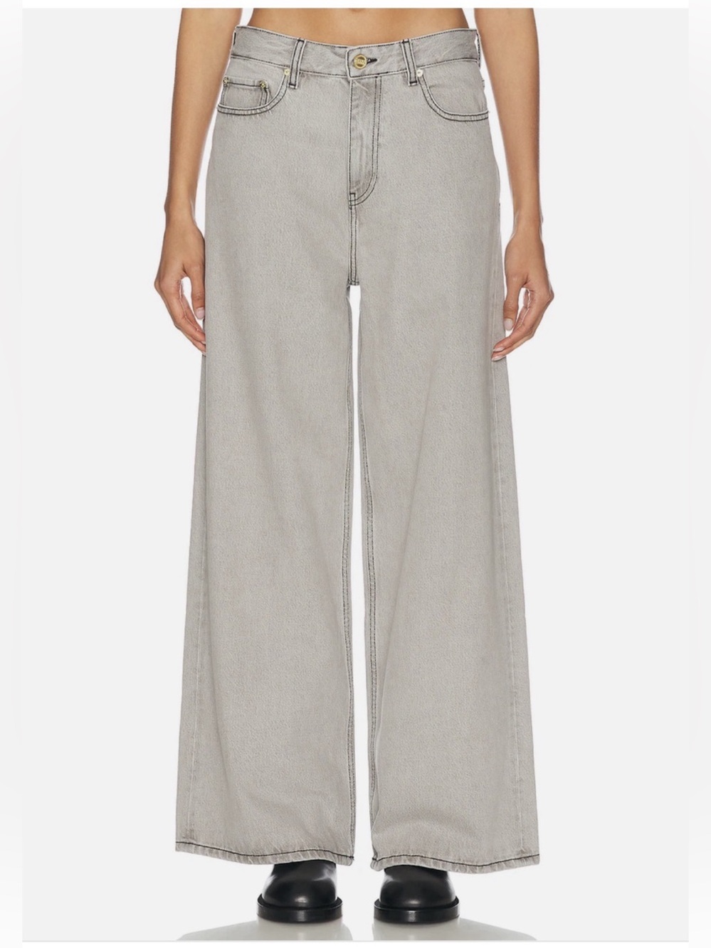 GANNI Future Denim Gray Quill Organic Cotton Viscose Wide Leg Jeans 26 EUC
